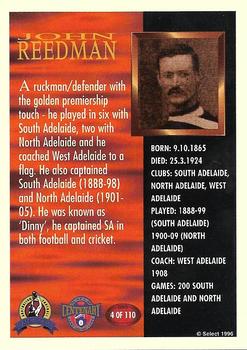 1996 Select AFL Hall of Fame #4 John Reedman Back